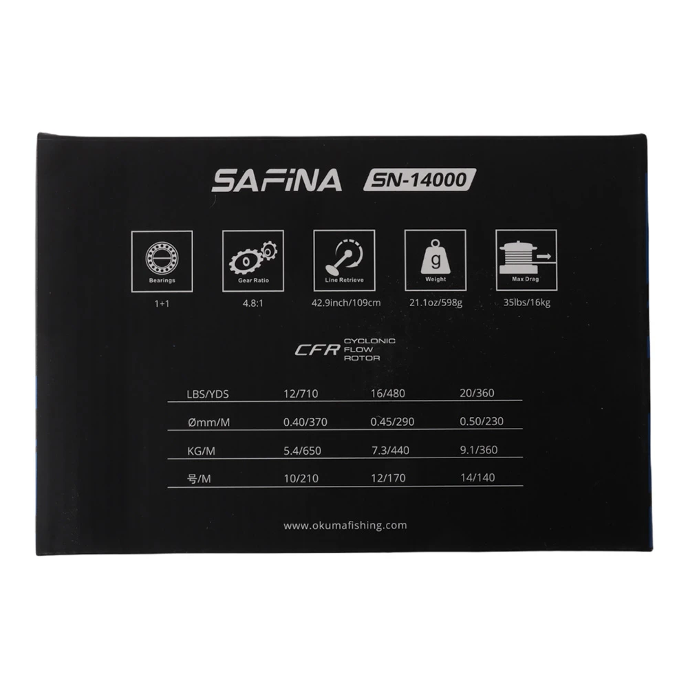 Okuma Safina 14000 Spinning Reel With 15kg Mono - Image 2