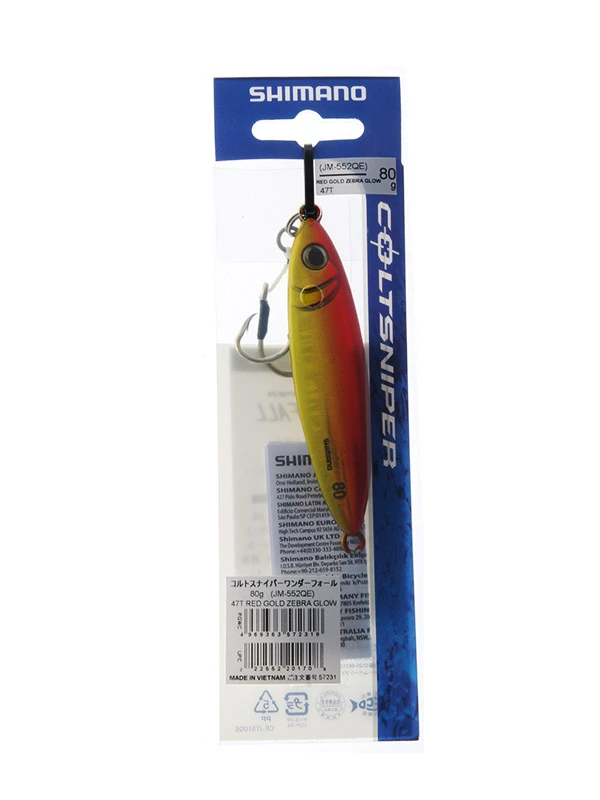 Shimano Coltsniper Wonderfall Jig 85mm 80g Red Gold Zebra Glow - Image 2